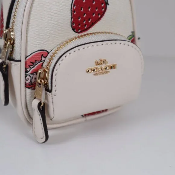Coach Mini Court Backpack Bag Charm with Strawberry Print CAO93 NWT - Picture 4 of 8